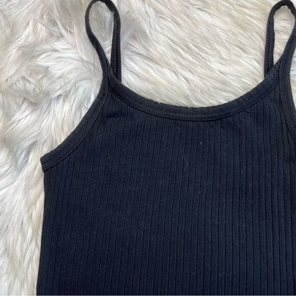 Old Navy Cropped Ribbed  Lattice Trim Tank Top Black Jack Size Small - Picture 2 of 3